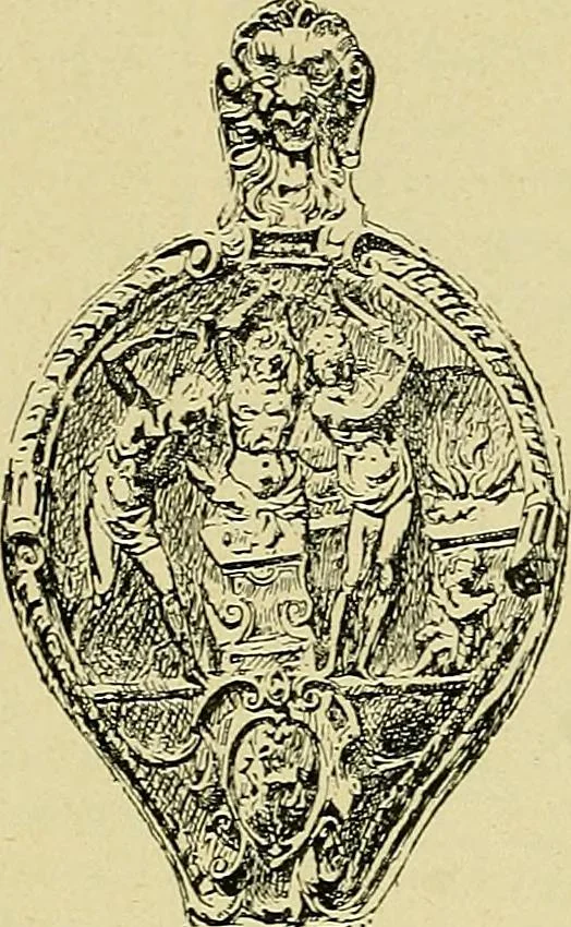 An illustration from L'arte nell'industria : lavori di legno e pastiglia, lavori di metallo, lavori di pietra, marmo, alabastro, ceramica, musaico, vetro, lavori di osso e avorio, lavori tessili, carte da parati e cuoi decorati, ricami, pizzi, cartelloni, stampe, ecc., 1907, leaf 100