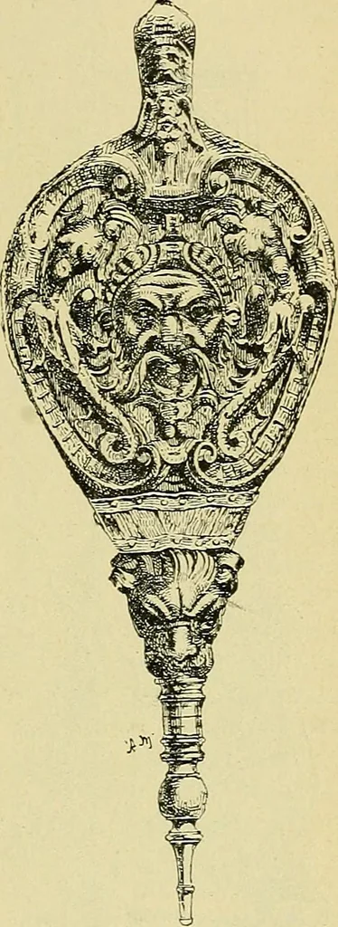 An illustration from L'arte nell'industria : lavori di legno e pastiglia, lavori di metallo, lavori di pietra, marmo, alabastro, ceramica, musaico, vetro, lavori di osso e avorio, lavori tessili, carte da parati e cuoi decorati, ricami, pizzi, cartelloni, stampe, ecc., 1907, leaf 100