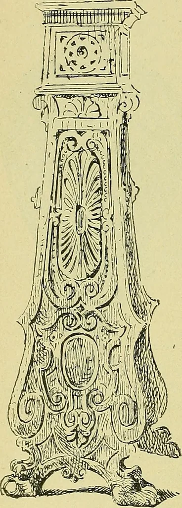 An illustration from L'arte nell'industria : lavori di legno e pastiglia, lavori di metallo, lavori di pietra, marmo, alabastro, ceramica, musaico, vetro, lavori di osso e avorio, lavori tessili, carte da parati e cuoi decorati, ricami, pizzi, cartelloni, stampe, ecc., 1907, leaf 101