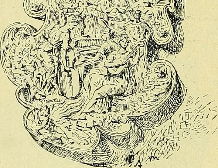An illustration from L'arte nell'industria : lavori di legno e pastiglia, lavori di metallo, lavori di pietra, marmo, alabastro, ceramica, musaico, vetro, lavori di osso e avorio, lavori tessili, carte da parati e cuoi decorati, ricami, pizzi, cartelloni, stampe, ecc., 1907, leaf 111