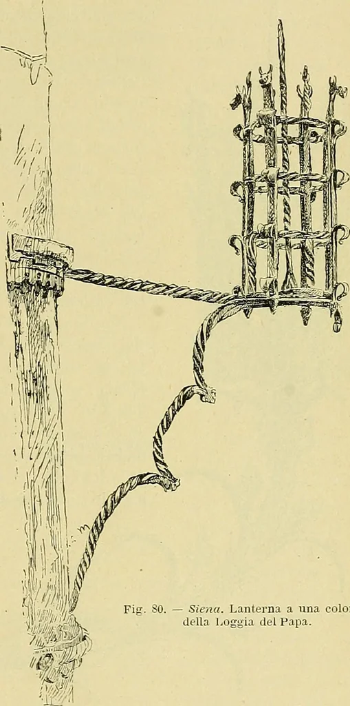 An illustration from L'arte nell'industria : lavori di legno e pastiglia, lavori di metallo, lavori di pietra, marmo, alabastro, ceramica, musaico, vetro, lavori di osso e avorio, lavori tessili, carte da parati e cuoi decorati, ricami, pizzi, cartelloni, stampe, ecc., 1907, leaf 114