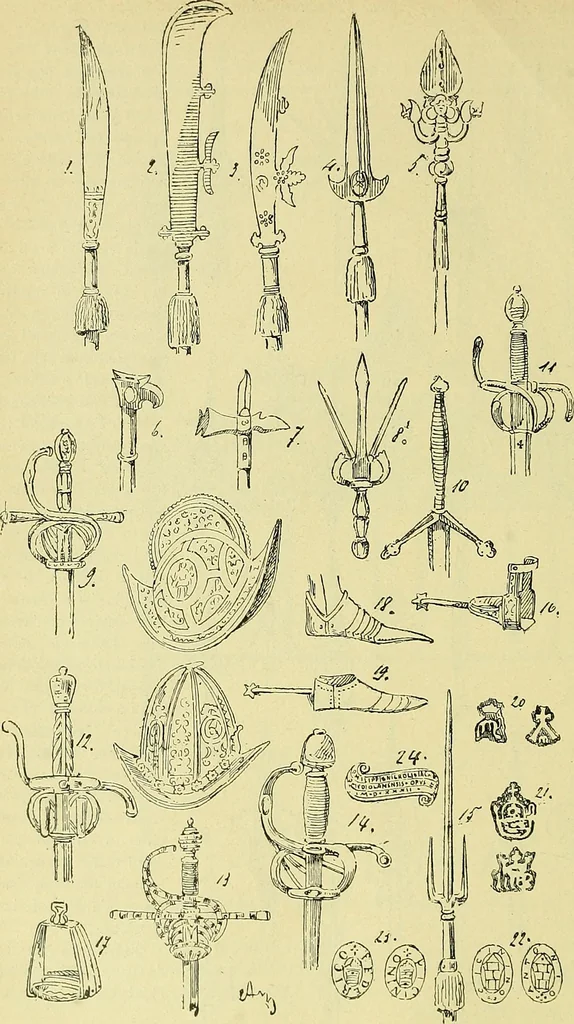 An illustration from L'arte nell'industria : lavori di legno e pastiglia, lavori di metallo, lavori di pietra, marmo, alabastro, ceramica, musaico, vetro, lavori di osso e avorio, lavori tessili, carte da parati e cuoi decorati, ricami, pizzi, cartelloni, stampe, ecc., 1907, leaf 123