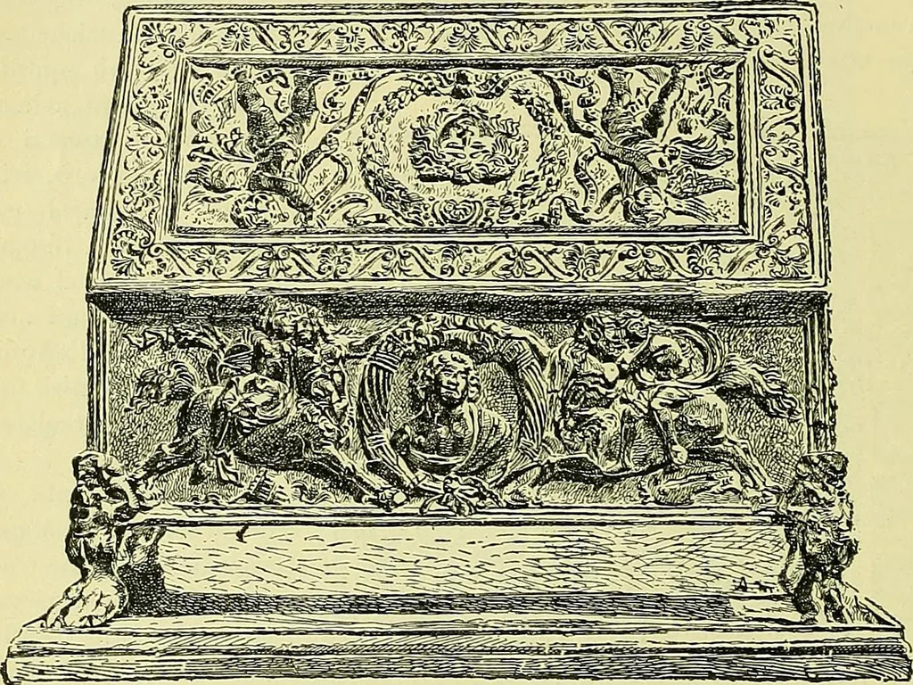 An illustration from L'arte nell'industria : lavori di legno e pastiglia, lavori di metallo, lavori di pietra, marmo, alabastro, ceramica, musaico, vetro, lavori di osso e avorio, lavori tessili, carte da parati e cuoi decorati, ricami, pizzi, cartelloni, stampe, ecc., 1907, leaf 131