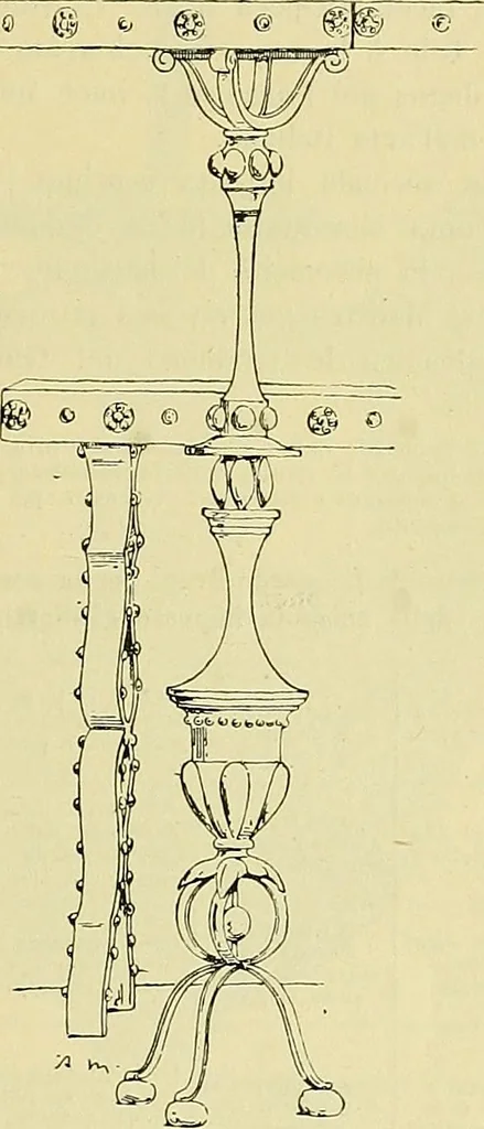 An illustration from L'arte nell'industria : lavori di legno e pastiglia, lavori di metallo, lavori di pietra, marmo, alabastro, ceramica, musaico, vetro, lavori di osso e avorio, lavori tessili, carte da parati e cuoi decorati, ricami, pizzi, cartelloni, stampe, ecc., 1907, leaf 132