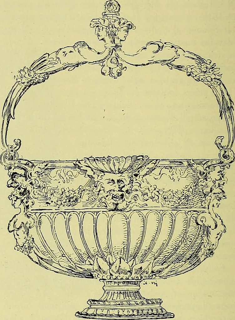 An illustration from L'arte nell'industria : lavori di legno e pastiglia, lavori di metallo, lavori di pietra, marmo, alabastro, ceramica, musaico, vetro, lavori di osso e avorio, lavori tessili, carte da parati e cuoi decorati, ricami, pizzi, cartelloni, stampe, ecc., 1907, leaf 133