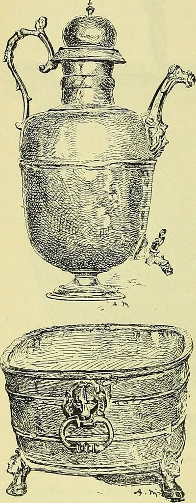 An illustration from L'arte nell'industria : lavori di legno e pastiglia, lavori di metallo, lavori di pietra, marmo, alabastro, ceramica, musaico, vetro, lavori di osso e avorio, lavori tessili, carte da parati e cuoi decorati, ricami, pizzi, cartelloni, stampe, ecc., 1907, leaf 135