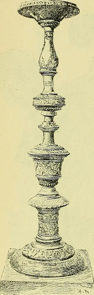 An illustration from L'arte nell'industria : lavori di legno e pastiglia, lavori di metallo, lavori di pietra, marmo, alabastro, ceramica, musaico, vetro, lavori di osso e avorio, lavori tessili, carte da parati e cuoi decorati, ricami, pizzi, cartelloni, stampe, ecc., 1907, leaf 141