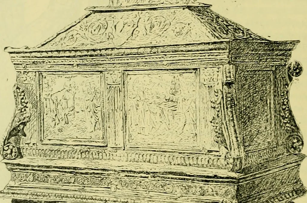 An illustration from L'arte nell'industria : lavori di legno e pastiglia, lavori di metallo, lavori di pietra, marmo, alabastro, ceramica, musaico, vetro, lavori di osso e avorio, lavori tessili, carte da parati e cuoi decorati, ricami, pizzi, cartelloni, stampe, ecc., 1907, leaf 143