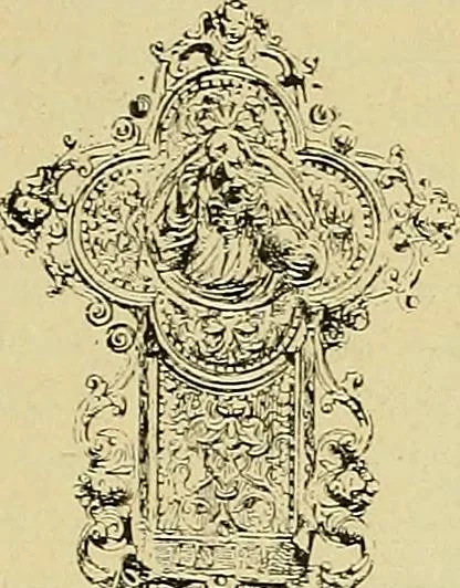 An illustration from L'arte nell'industria : lavori di legno e pastiglia, lavori di metallo, lavori di pietra, marmo, alabastro, ceramica, musaico, vetro, lavori di osso e avorio, lavori tessili, carte da parati e cuoi decorati, ricami, pizzi, cartelloni, stampe, ecc., 1907, leaf 158