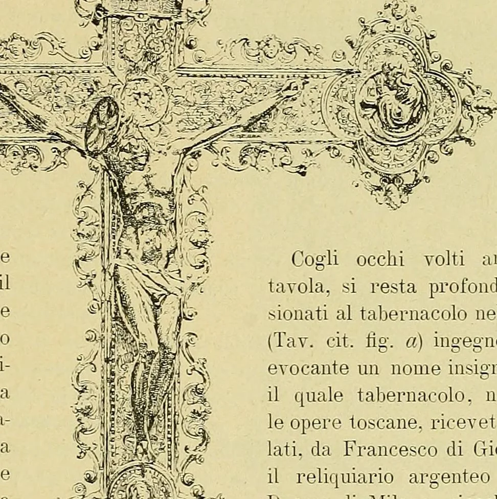 An illustration from L'arte nell'industria : lavori di legno e pastiglia, lavori di metallo, lavori di pietra, marmo, alabastro, ceramica, musaico, vetro, lavori di osso e avorio, lavori tessili, carte da parati e cuoi decorati, ricami, pizzi, cartelloni, stampe, ecc., 1907, leaf 158