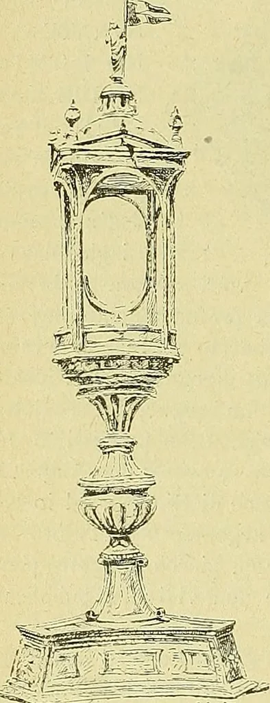 An illustration from L'arte nell'industria : lavori di legno e pastiglia, lavori di metallo, lavori di pietra, marmo, alabastro, ceramica, musaico, vetro, lavori di osso e avorio, lavori tessili, carte da parati e cuoi decorati, ricami, pizzi, cartelloni, stampe, ecc., 1907, leaf 159