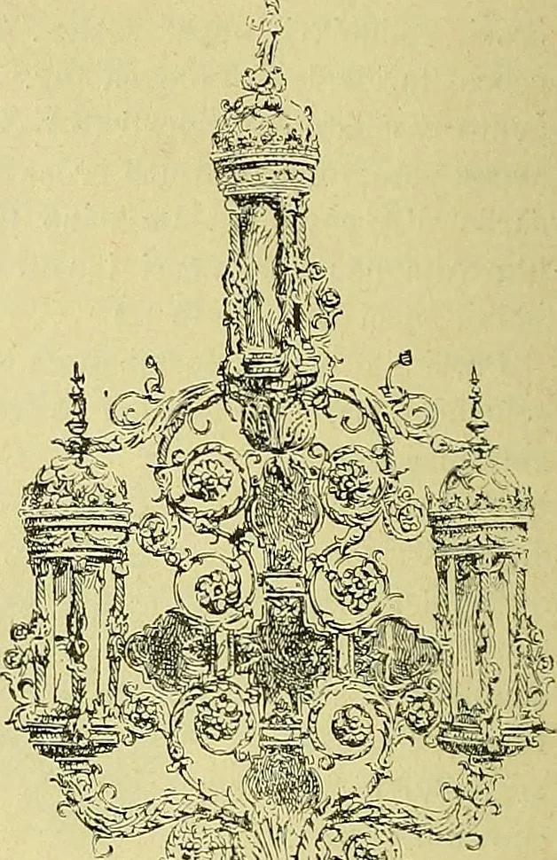 An illustration from L'arte nell'industria : lavori di legno e pastiglia, lavori di metallo, lavori di pietra, marmo, alabastro, ceramica, musaico, vetro, lavori di osso e avorio, lavori tessili, carte da parati e cuoi decorati, ricami, pizzi, cartelloni, stampe, ecc., 1907, leaf 159