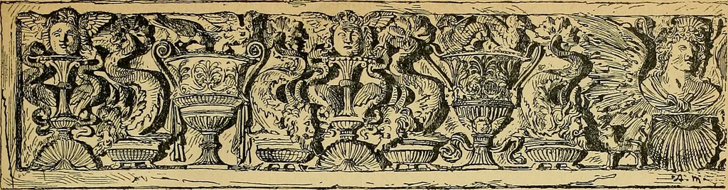 An illustration from L'arte nell'industria : lavori di legno e pastiglia, lavori di metallo, lavori di pietra, marmo, alabastro, ceramica, musaico, vetro, lavori di osso e avorio, lavori tessili, carte da parati e cuoi decorati, ricami, pizzi, cartelloni, stampe, ecc., 1907, leaf 16