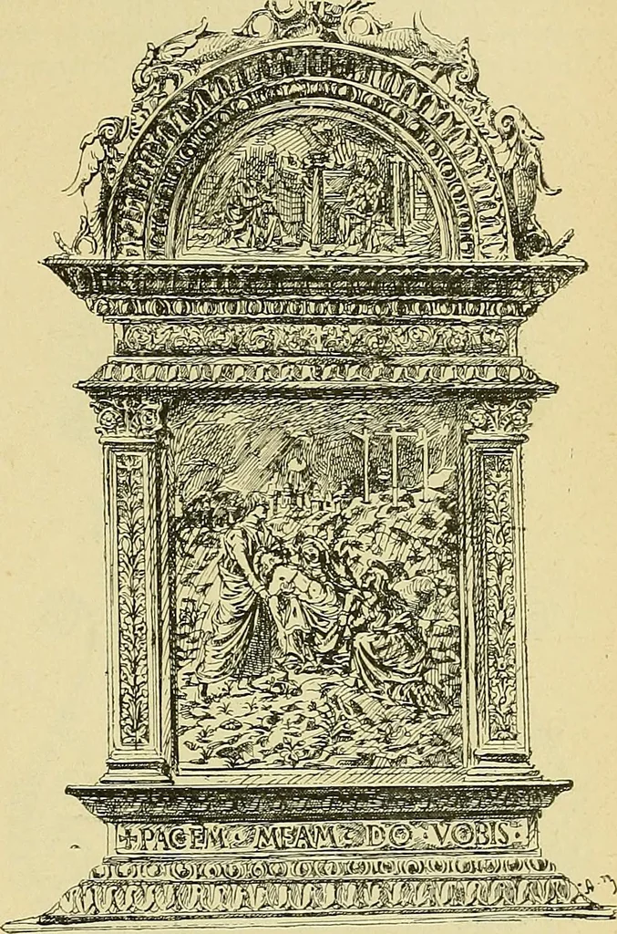 An illustration from L'arte nell'industria : lavori di legno e pastiglia, lavori di metallo, lavori di pietra, marmo, alabastro, ceramica, musaico, vetro, lavori di osso e avorio, lavori tessili, carte da parati e cuoi decorati, ricami, pizzi, cartelloni, stampe, ecc., 1907, leaf 160
