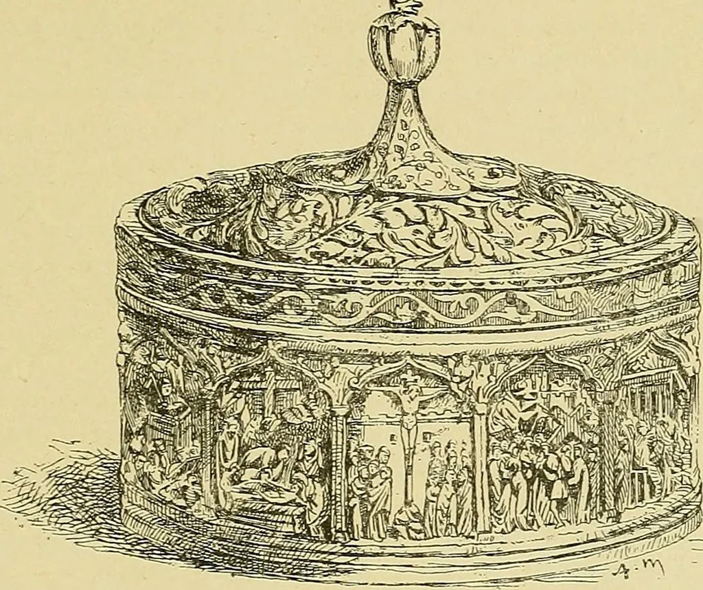 An illustration from L'arte nell'industria : lavori di legno e pastiglia, lavori di metallo, lavori di pietra, marmo, alabastro, ceramica, musaico, vetro, lavori di osso e avorio, lavori tessili, carte da parati e cuoi decorati, ricami, pizzi, cartelloni, stampe, ecc., 1907, leaf 164