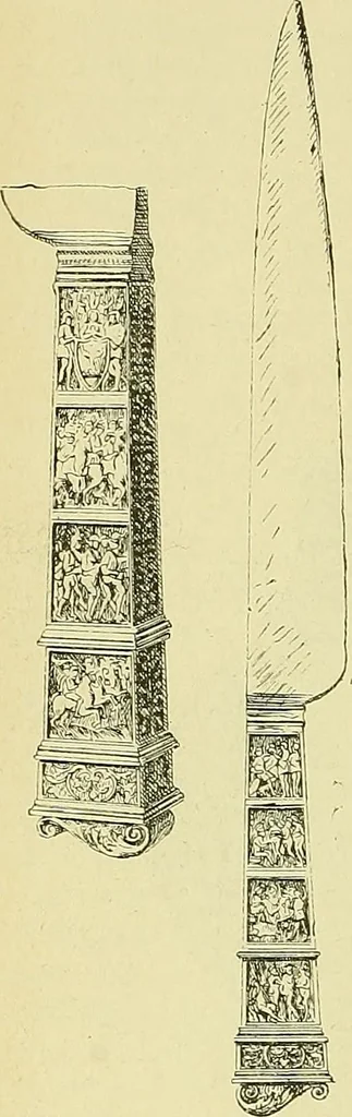 An illustration from L'arte nell'industria : lavori di legno e pastiglia, lavori di metallo, lavori di pietra, marmo, alabastro, ceramica, musaico, vetro, lavori di osso e avorio, lavori tessili, carte da parati e cuoi decorati, ricami, pizzi, cartelloni, stampe, ecc., 1907, leaf 171