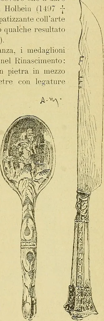 An illustration from L'arte nell'industria : lavori di legno e pastiglia, lavori di metallo, lavori di pietra, marmo, alabastro, ceramica, musaico, vetro, lavori di osso e avorio, lavori tessili, carte da parati e cuoi decorati, ricami, pizzi, cartelloni, stampe, ecc., 1907, leaf 174