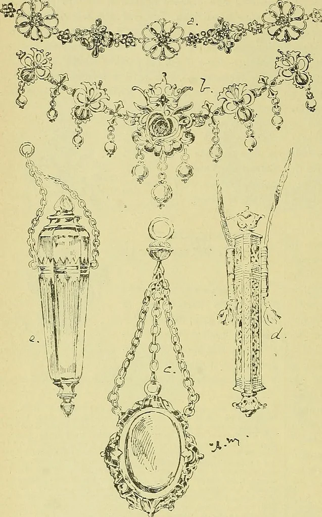 An illustration from L'arte nell'industria : lavori di legno e pastiglia, lavori di metallo, lavori di pietra, marmo, alabastro, ceramica, musaico, vetro, lavori di osso e avorio, lavori tessili, carte da parati e cuoi decorati, ricami, pizzi, cartelloni, stampe, ecc., 1907, leaf 185