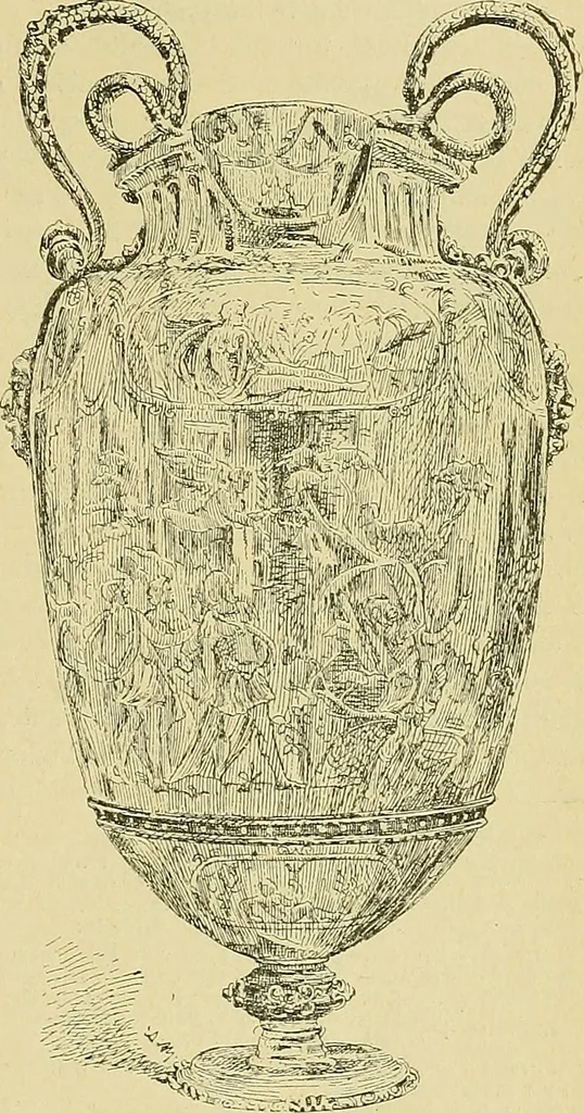 An illustration from L'arte nell'industria : lavori di legno e pastiglia, lavori di metallo, lavori di pietra, marmo, alabastro, ceramica, musaico, vetro, lavori di osso e avorio, lavori tessili, carte da parati e cuoi decorati, ricami, pizzi, cartelloni, stampe, ecc., 1907, leaf 186