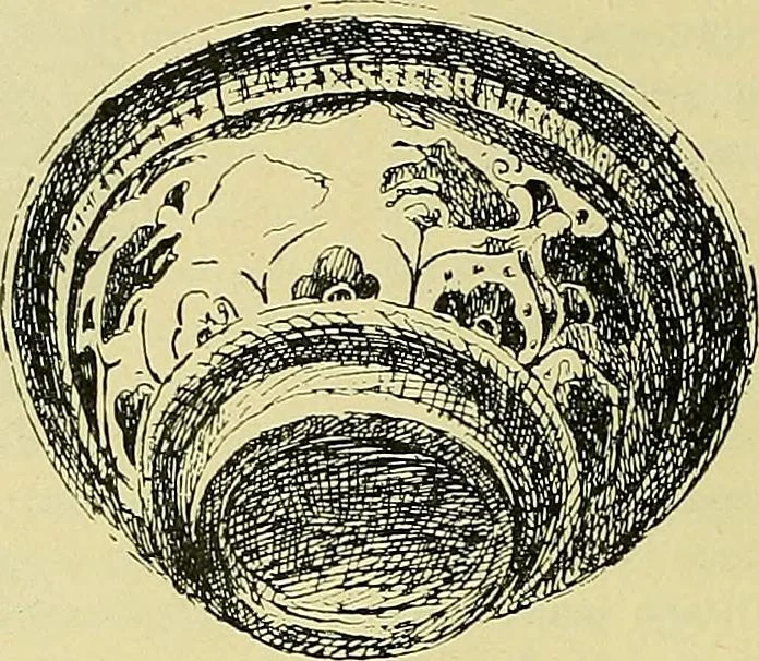 An illustration from L'arte nell'industria : lavori di legno e pastiglia, lavori di metallo, lavori di pietra, marmo, alabastro, ceramica, musaico, vetro, lavori di osso e avorio, lavori tessili, carte da parati e cuoi decorati, ricami, pizzi, cartelloni, stampe, ecc., 1907, leaf 197