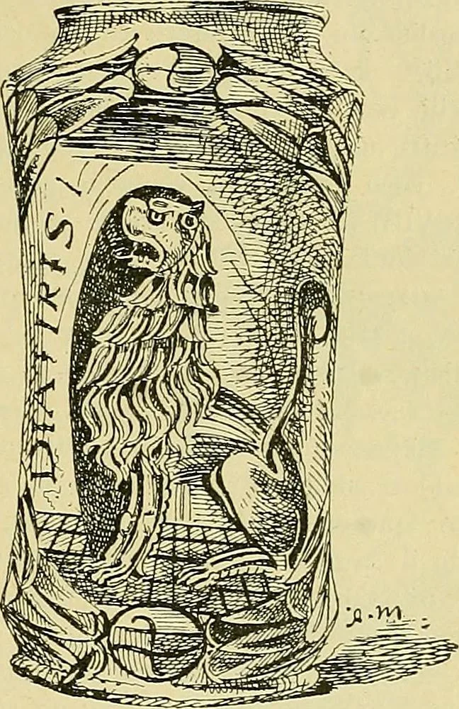 An illustration from L'arte nell'industria : lavori di legno e pastiglia, lavori di metallo, lavori di pietra, marmo, alabastro, ceramica, musaico, vetro, lavori di osso e avorio, lavori tessili, carte da parati e cuoi decorati, ricami, pizzi, cartelloni, stampe, ecc., 1907, leaf 200