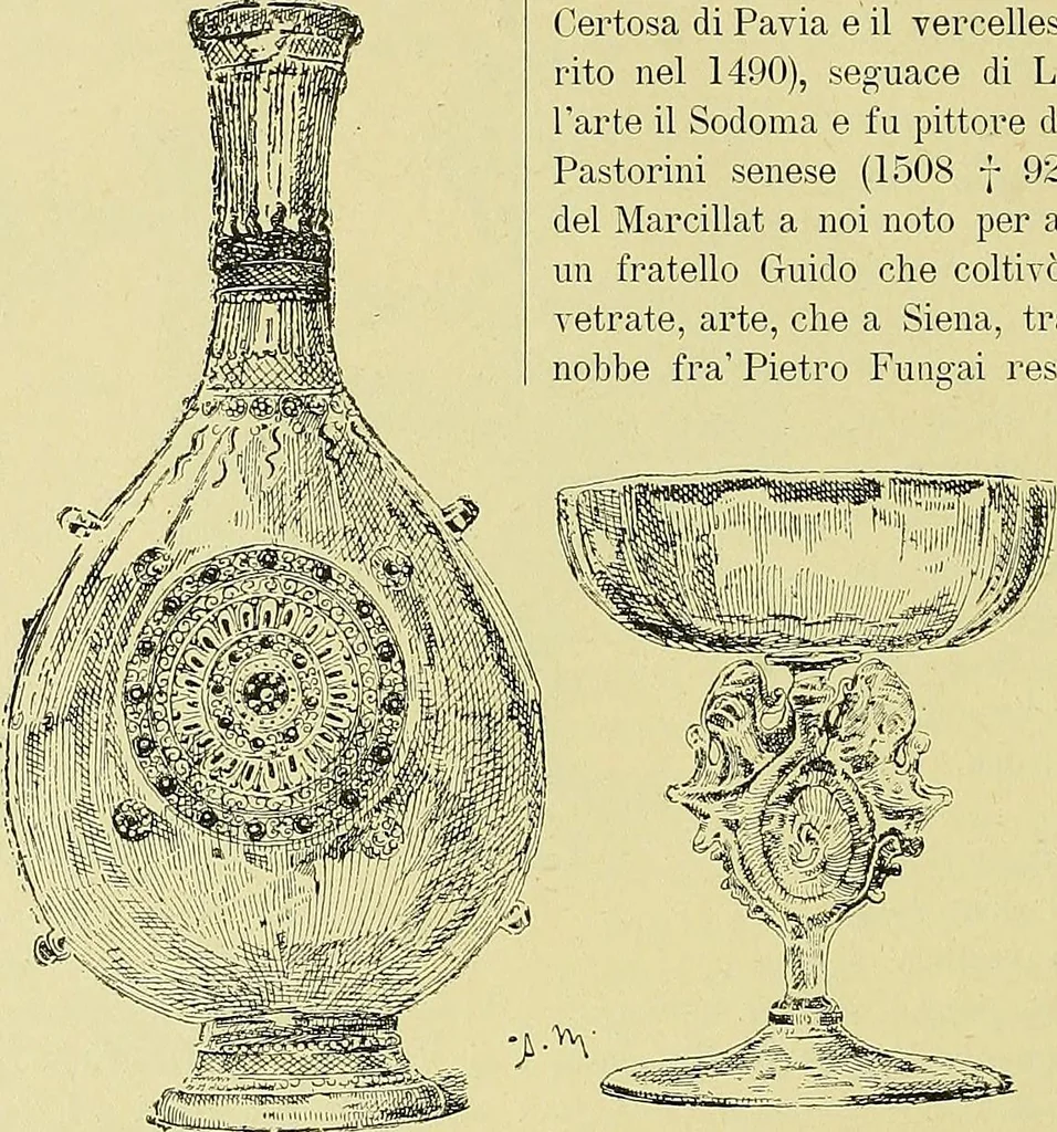 An illustration from L'arte nell'industria : lavori di legno e pastiglia, lavori di metallo, lavori di pietra, marmo, alabastro, ceramica, musaico, vetro, lavori di osso e avorio, lavori tessili, carte da parati e cuoi decorati, ricami, pizzi, cartelloni, stampe, ecc., 1907, leaf 211