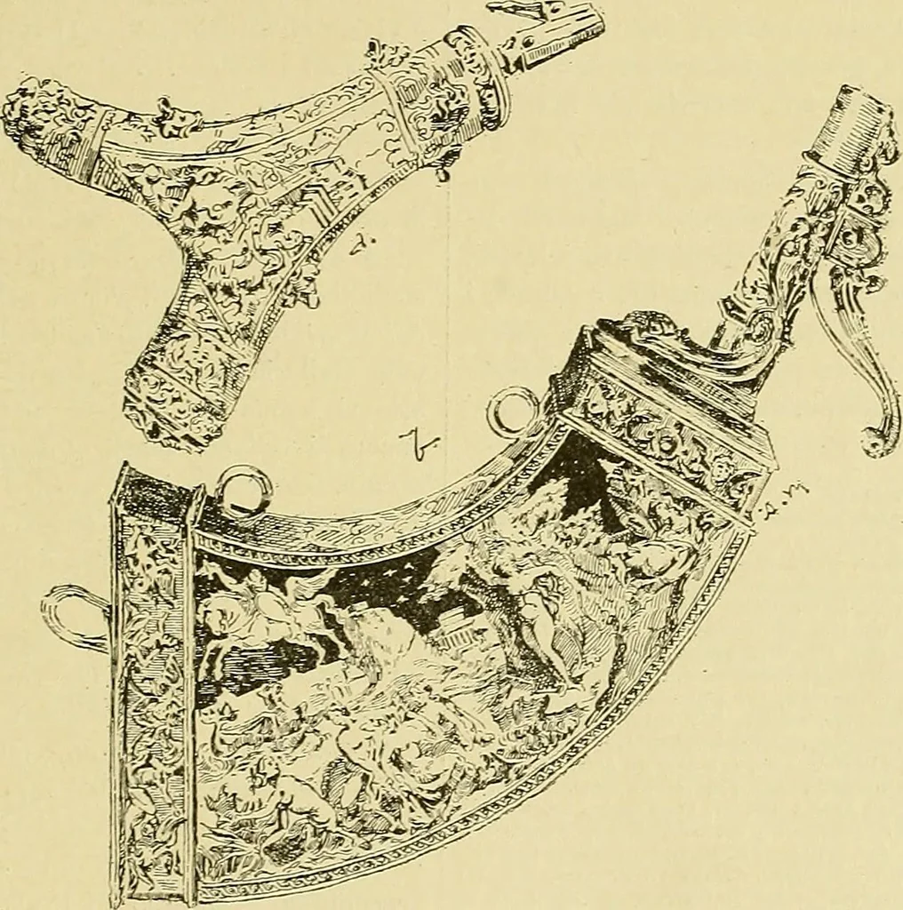 An illustration from L'arte nell'industria : lavori di legno e pastiglia, lavori di metallo, lavori di pietra, marmo, alabastro, ceramica, musaico, vetro, lavori di osso e avorio, lavori tessili, carte da parati e cuoi decorati, ricami, pizzi, cartelloni, stampe, ecc., 1907, leaf 224
