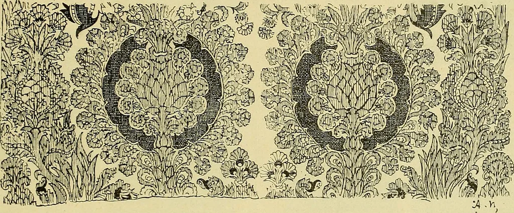 An illustration from L'arte nell'industria : lavori di legno e pastiglia, lavori di metallo, lavori di pietra, marmo, alabastro, ceramica, musaico, vetro, lavori di osso e avorio, lavori tessili, carte da parati e cuoi decorati, ricami, pizzi, cartelloni, stampe, ecc., 1907, leaf 230