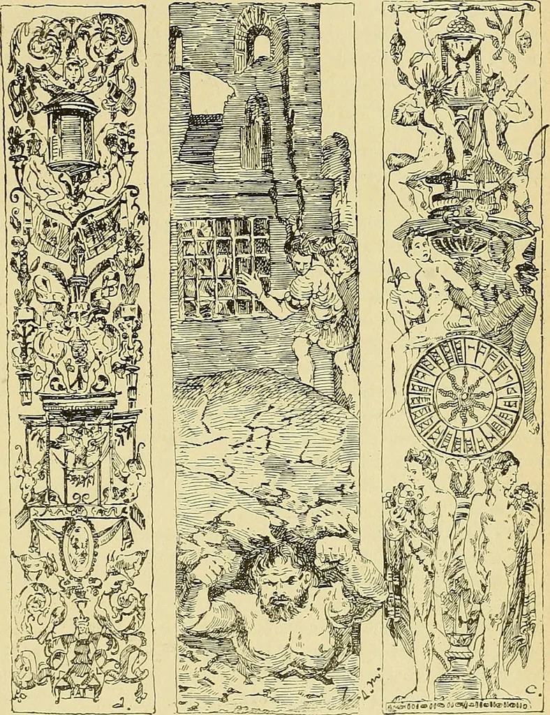 An illustration from L'arte nell'industria : lavori di legno e pastiglia, lavori di metallo, lavori di pietra, marmo, alabastro, ceramica, musaico, vetro, lavori di osso e avorio, lavori tessili, carte da parati e cuoi decorati, ricami, pizzi, cartelloni, stampe, ecc., 1907, leaf 240