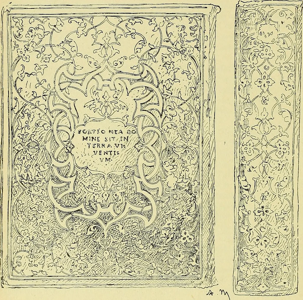 An illustration from L'arte nell'industria : lavori di legno e pastiglia, lavori di metallo, lavori di pietra, marmo, alabastro, ceramica, musaico, vetro, lavori di osso e avorio, lavori tessili, carte da parati e cuoi decorati, ricami, pizzi, cartelloni, stampe, ecc., 1907, leaf 263