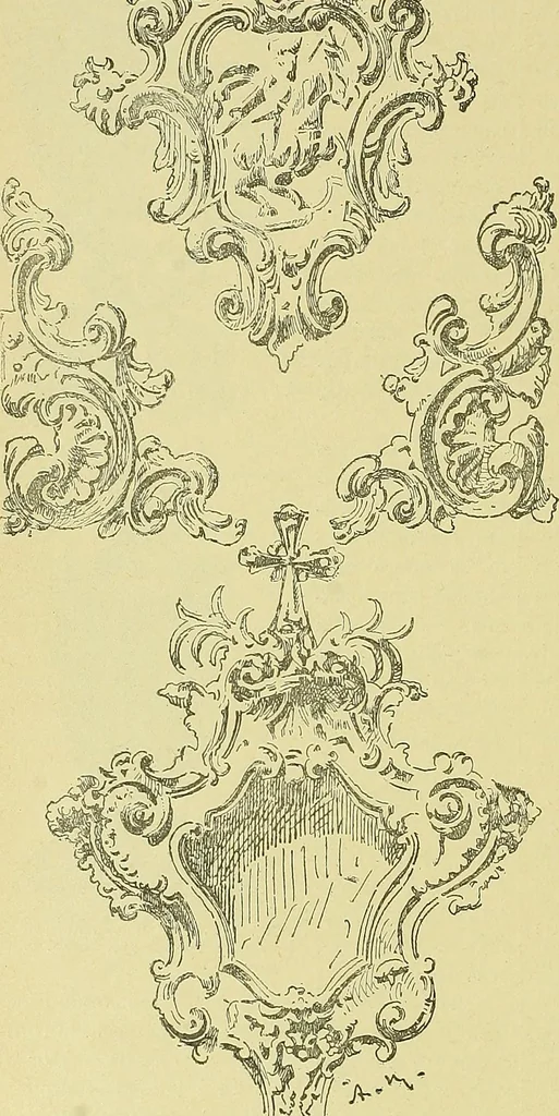 An illustration from L'arte nell'industria : lavori di legno e pastiglia, lavori di metallo, lavori di pietra, marmo, alabastro, ceramica, musaico, vetro, lavori di osso e avorio, lavori tessili, carte da parati e cuoi decorati, ricami, pizzi, cartelloni, stampe, ecc., 1907, leaf 283
