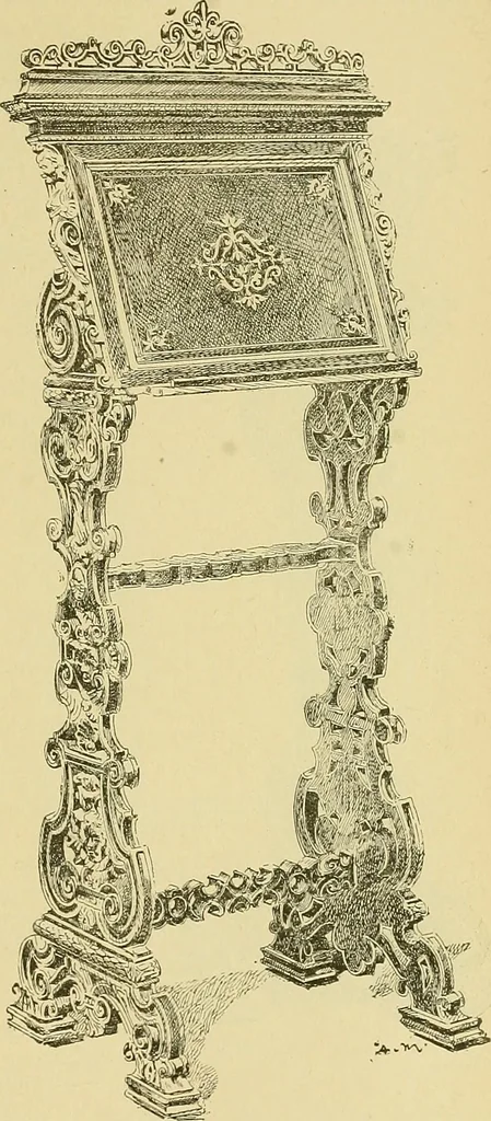 An illustration from L'arte nell'industria : lavori di legno e pastiglia, lavori di metallo, lavori di pietra, marmo, alabastro, ceramica, musaico, vetro, lavori di osso e avorio, lavori tessili, carte da parati e cuoi decorati, ricami, pizzi, cartelloni, stampe, ecc., 1907, leaf 298