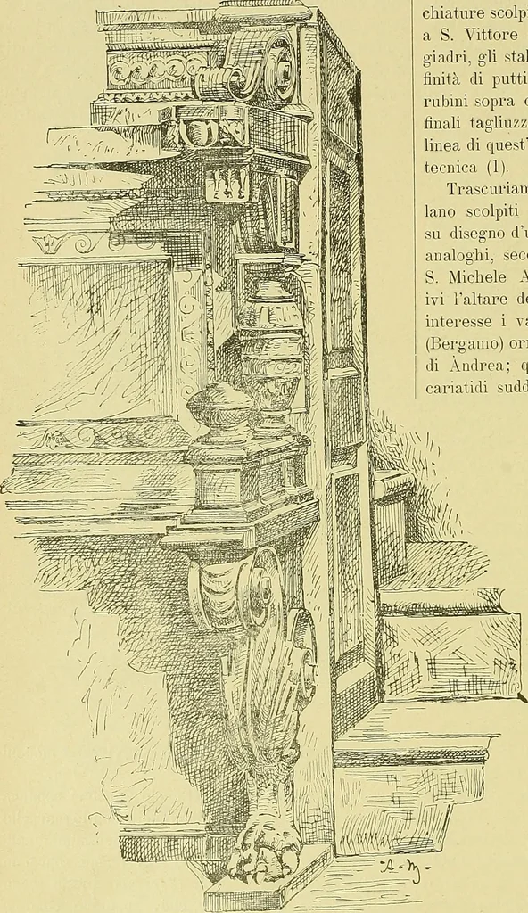 An illustration from L'arte nell'industria : lavori di legno e pastiglia, lavori di metallo, lavori di pietra, marmo, alabastro, ceramica, musaico, vetro, lavori di osso e avorio, lavori tessili, carte da parati e cuoi decorati, ricami, pizzi, cartelloni, stampe, ecc., 1907, leaf 303