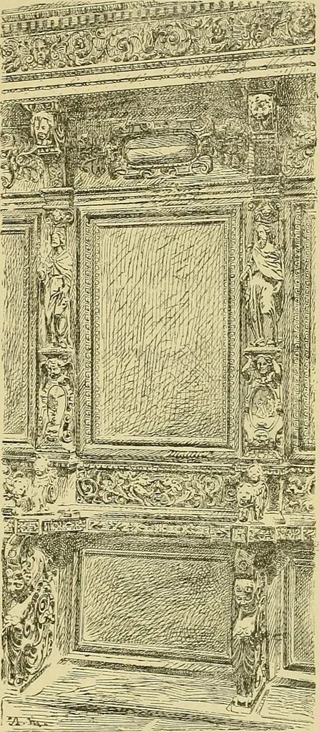 An illustration from L'arte nell'industria : lavori di legno e pastiglia, lavori di metallo, lavori di pietra, marmo, alabastro, ceramica, musaico, vetro, lavori di osso e avorio, lavori tessili, carte da parati e cuoi decorati, ricami, pizzi, cartelloni, stampe, ecc., 1907, leaf 306