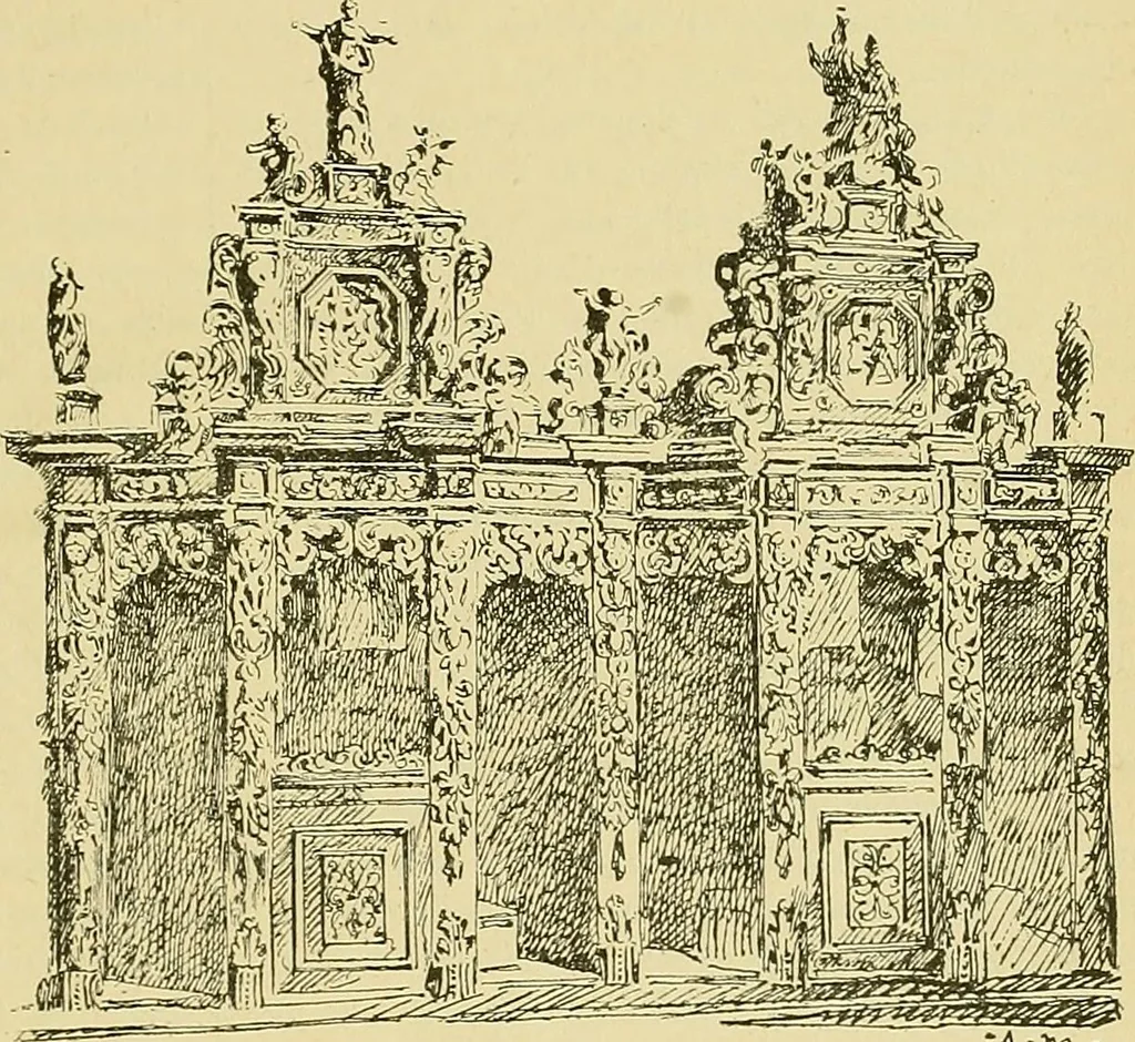 An illustration from L'arte nell'industria : lavori di legno e pastiglia, lavori di metallo, lavori di pietra, marmo, alabastro, ceramica, musaico, vetro, lavori di osso e avorio, lavori tessili, carte da parati e cuoi decorati, ricami, pizzi, cartelloni, stampe, ecc., 1907, leaf 310