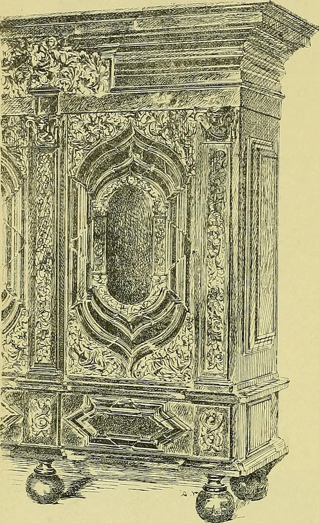 An illustration from L'arte nell'industria : lavori di legno e pastiglia, lavori di metallo, lavori di pietra, marmo, alabastro, ceramica, musaico, vetro, lavori di osso e avorio, lavori tessili, carte da parati e cuoi decorati, ricami, pizzi, cartelloni, stampe, ecc., 1907, leaf 317