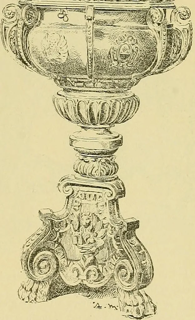 An illustration from L'arte nell'industria : lavori di legno e pastiglia, lavori di metallo, lavori di pietra, marmo, alabastro, ceramica, musaico, vetro, lavori di osso e avorio, lavori tessili, carte da parati e cuoi decorati, ricami, pizzi, cartelloni, stampe, ecc., 1907, leaf 326