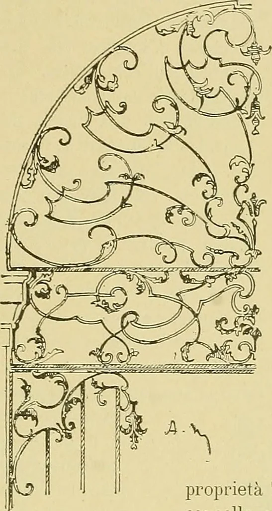 An illustration from L'arte nell'industria : lavori di legno e pastiglia, lavori di metallo, lavori di pietra, marmo, alabastro, ceramica, musaico, vetro, lavori di osso e avorio, lavori tessili, carte da parati e cuoi decorati, ricami, pizzi, cartelloni, stampe, ecc., 1907, leaf 342