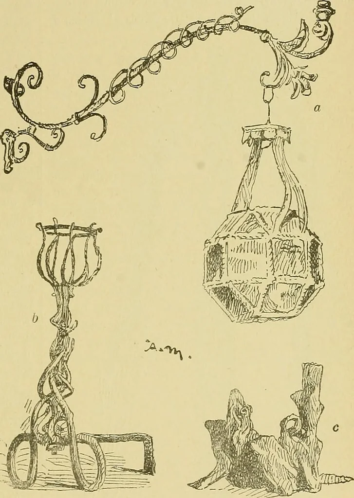 An illustration from L'arte nell'industria : lavori di legno e pastiglia, lavori di metallo, lavori di pietra, marmo, alabastro, ceramica, musaico, vetro, lavori di osso e avorio, lavori tessili, carte da parati e cuoi decorati, ricami, pizzi, cartelloni, stampe, ecc., 1907, leaf 344