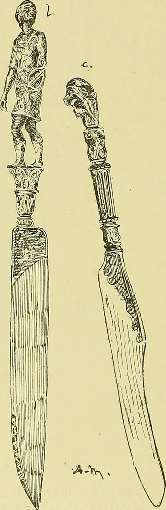 An illustration from L'arte nell'industria : lavori di legno e pastiglia, lavori di metallo, lavori di pietra, marmo, alabastro, ceramica, musaico, vetro, lavori di osso e avorio, lavori tessili, carte da parati e cuoi decorati, ricami, pizzi, cartelloni, stampe, ecc., 1907, leaf 345