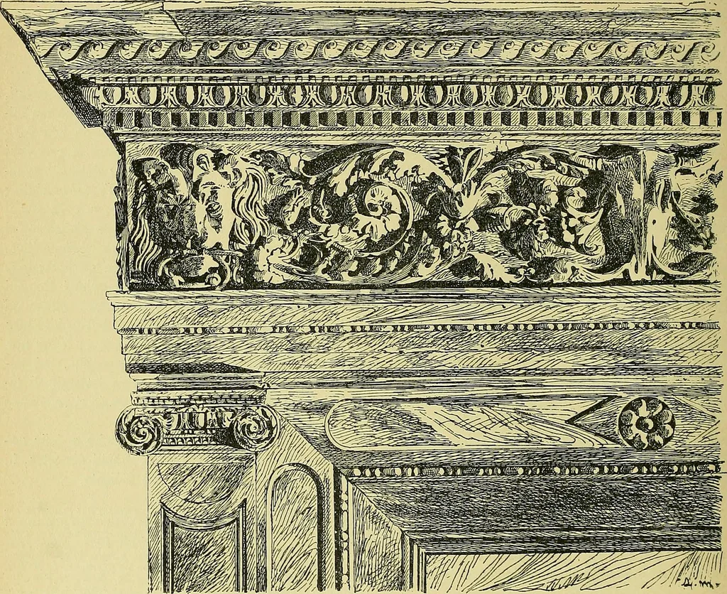 An illustration from L'arte nell'industria : lavori di legno e pastiglia, lavori di metallo, lavori di pietra, marmo, alabastro, ceramica, musaico, vetro, lavori di osso e avorio, lavori tessili, carte da parati e cuoi decorati, ricami, pizzi, cartelloni, stampe, ecc., 1907, leaf 35