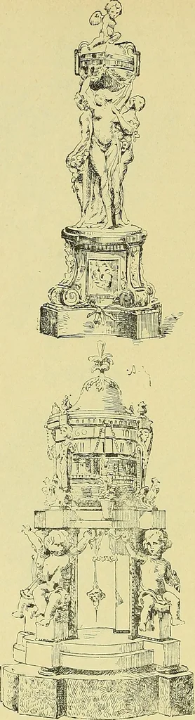An illustration from L'arte nell'industria : lavori di legno e pastiglia, lavori di metallo, lavori di pietra, marmo, alabastro, ceramica, musaico, vetro, lavori di osso e avorio, lavori tessili, carte da parati e cuoi decorati, ricami, pizzi, cartelloni, stampe, ecc., 1907, leaf 355