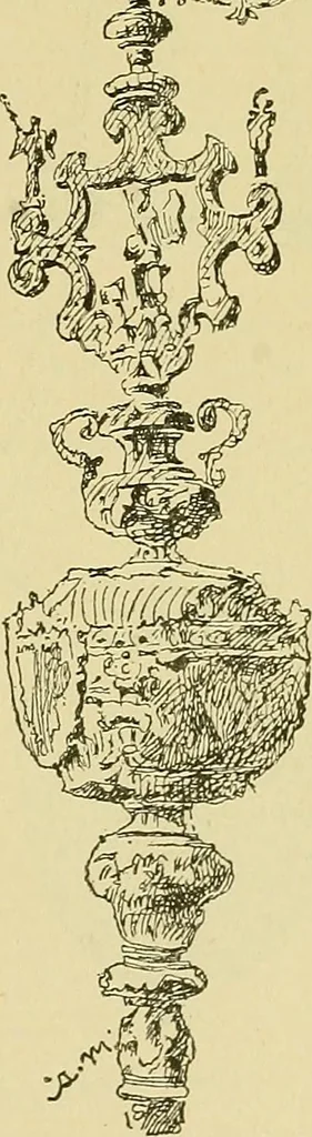 An illustration from L'arte nell'industria : lavori di legno e pastiglia, lavori di metallo, lavori di pietra, marmo, alabastro, ceramica, musaico, vetro, lavori di osso e avorio, lavori tessili, carte da parati e cuoi decorati, ricami, pizzi, cartelloni, stampe, ecc., 1907, leaf 358