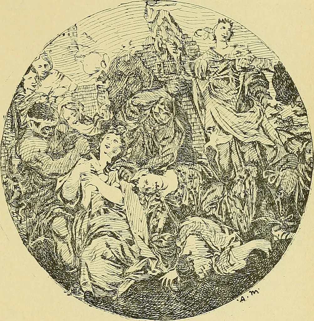 An illustration from L'arte nell'industria : lavori di legno e pastiglia, lavori di metallo, lavori di pietra, marmo, alabastro, ceramica, musaico, vetro, lavori di osso e avorio, lavori tessili, carte da parati e cuoi decorati, ricami, pizzi, cartelloni, stampe, ecc., 1907, leaf 390