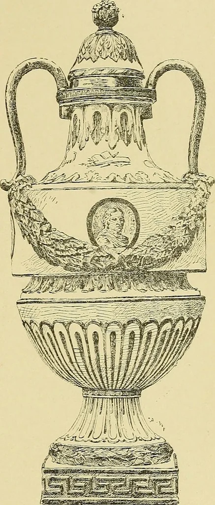 An illustration from L'arte nell'industria : lavori di legno e pastiglia, lavori di metallo, lavori di pietra, marmo, alabastro, ceramica, musaico, vetro, lavori di osso e avorio, lavori tessili, carte da parati e cuoi decorati, ricami, pizzi, cartelloni, stampe, ecc., 1907, leaf 402
