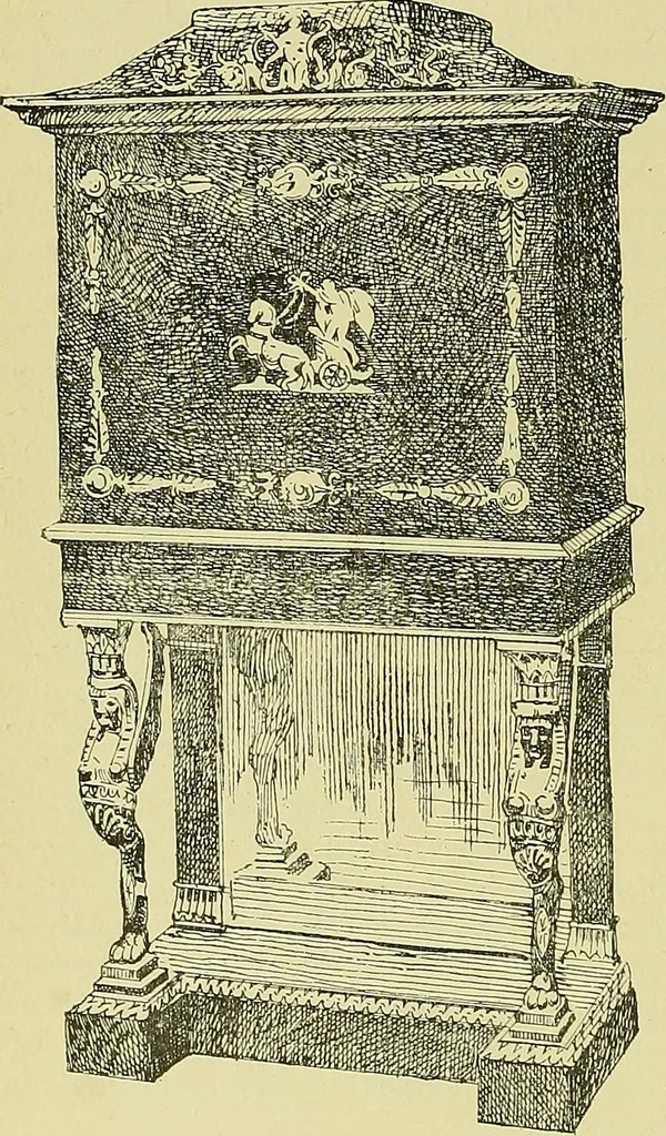 An illustration from L'arte nell'industria : lavori di legno e pastiglia, lavori di metallo, lavori di pietra, marmo, alabastro, ceramica, musaico, vetro, lavori di osso e avorio, lavori tessili, carte da parati e cuoi decorati, ricami, pizzi, cartelloni, stampe, ecc., 1907, leaf 445
