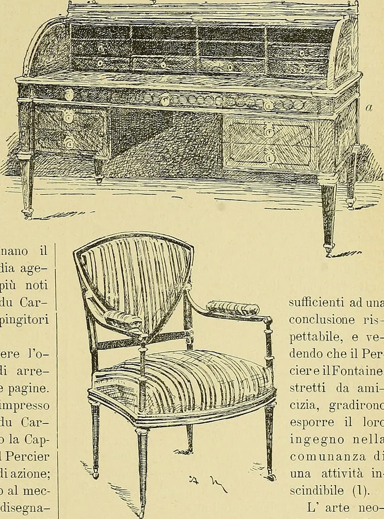 An illustration from L'arte nell'industria : lavori di legno e pastiglia, lavori di metallo, lavori di pietra, marmo, alabastro, ceramica, musaico, vetro, lavori di osso e avorio, lavori tessili, carte da parati e cuoi decorati, ricami, pizzi, cartelloni, stampe, ecc., 1907, leaf 448