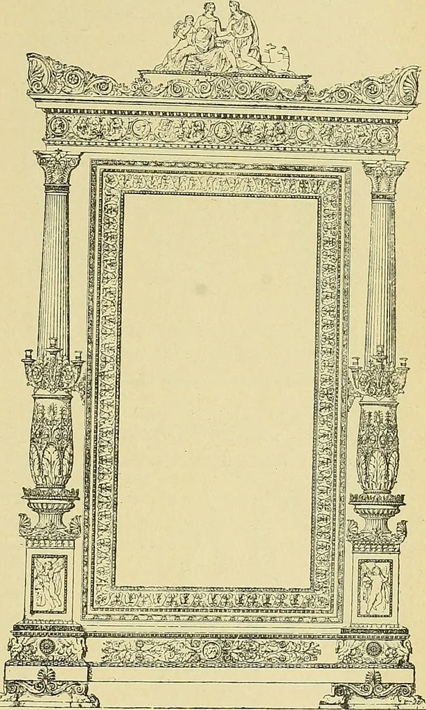An illustration from L'arte nell'industria : lavori di legno e pastiglia, lavori di metallo, lavori di pietra, marmo, alabastro, ceramica, musaico, vetro, lavori di osso e avorio, lavori tessili, carte da parati e cuoi decorati, ricami, pizzi, cartelloni, stampe, ecc., 1907, leaf 466