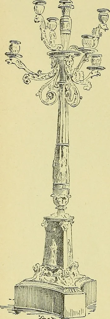 An illustration from L'arte nell'industria : lavori di legno e pastiglia, lavori di metallo, lavori di pietra, marmo, alabastro, ceramica, musaico, vetro, lavori di osso e avorio, lavori tessili, carte da parati e cuoi decorati, ricami, pizzi, cartelloni, stampe, ecc., 1907, leaf 473