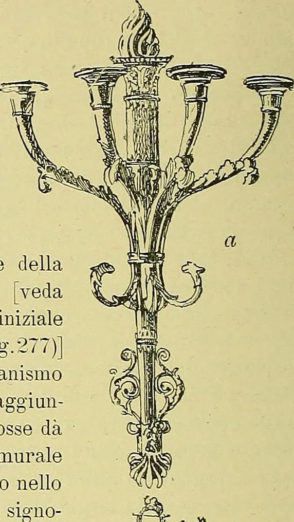 An illustration from L'arte nell'industria : lavori di legno e pastiglia, lavori di metallo, lavori di pietra, marmo, alabastro, ceramica, musaico, vetro, lavori di osso e avorio, lavori tessili, carte da parati e cuoi decorati, ricami, pizzi, cartelloni, stampe, ecc., 1907, leaf 473